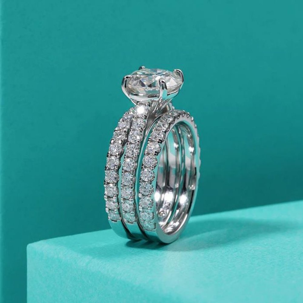 Certified 4.75ct. t.w. Moissanite Diamond Wedding 3 pcs Ring Set NEW - Picture 9 of 14